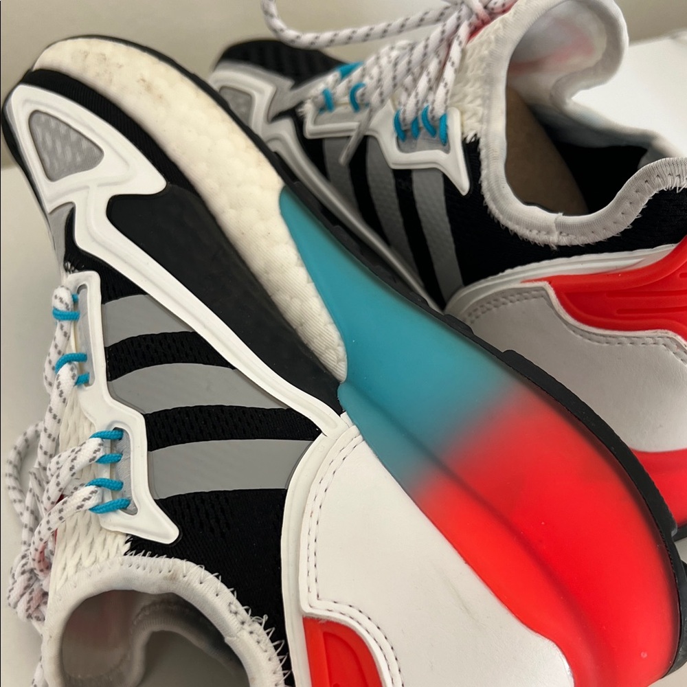 Adidas ZX 2K Boost Black and White Sneakers with Red and Blue Accents - Picture 6 of 14
